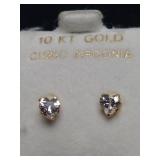 10kt Gold and Cubic Zirconia Heart Earrings 0.67g
