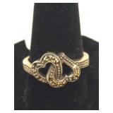 Sterling Marcasite Double Heart Ring 3.82g