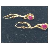10kt Gold Earrings with Red Stones 2.13g