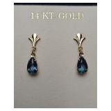 14kt Gold Earrings with Blue Stones 0.86g