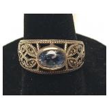 925 Ring with Light Blue Stone, Filigree Band