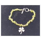 Green Stone Bracelet w Sterling Silver Clasp &