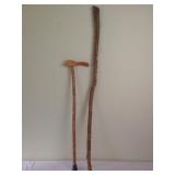 2 Hand Carved Walking Sticks