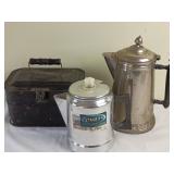 Vintage Metal Lunch Box & Coffee Pots