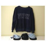 Pepsi Sweatshirt Size Large, 3 Pepsi Hats