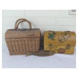Vintage Basket, Painted Lunch Box Purse, Fish Comb