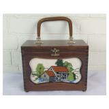 Wood Box Purse w Crewel Embroidery Scene Mr. Ed