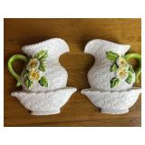 Pair VTG Lefton Rustic Daisy Wall Pocket Vases