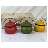 VTG Enesco Kettle-Shaped Condiment Jars