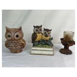 Ceramic Owl, Owl Music Box, & Owl Candle