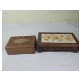 Carved Wooden Jewelry Box 1 with Ceramic Tile