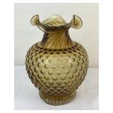 Vintage Amber Tiara Glass Hobnail Vase