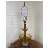 MCM Amber Glass/Wood Table Lamp