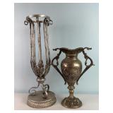 Heavy Cast Metal Trophy Urn/Vase & Stand
