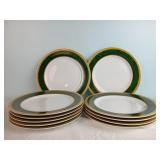 11 Green & Gold Dinner Plates