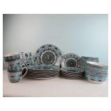 31pc. Blue & Black Bohemian Pattern Dinnerware Set
