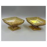 Pair Marigold Carnival Glass Diamond-Shaped
