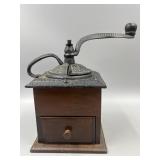 Vintage Wooden-Box Hand-Crank Coffee Grinder