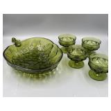 Green Glass Grape Fruit Bowl & Dessert Dishes