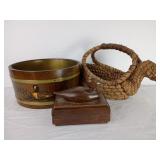 Wooden Duck Box, Duck Basket, & Wood Bucket