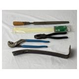 Hand File, Zip-ties, Pliers, Channel Lock.