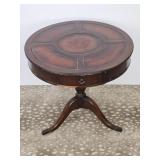 Mahogany Pedestal Drum Table, Leather Top
