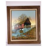 Framed "Genuine Covered Bridge" Oil on Canvas by