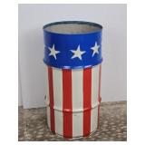 27" x 14.5" Steel Barrel USA Flag Trash Can