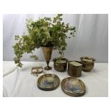 Brass Pots, Vase, & Vintage Frames