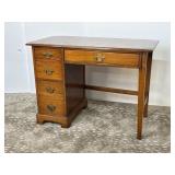 Maple Desk, Five Drawer. 40In W, 21In D, 29In Tall