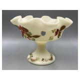 Fenton Hand Painted Satin Glass Compote