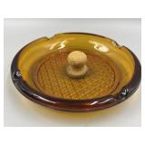 Vintage Amber Glass Ashtray w/ Cork Center