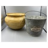 Large Flower Pot & Metal Bucket