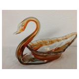 Hand-blown Swirl Glass Swan Trinket Dish