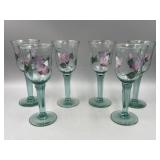 6 Hand-Painted Fenton Glass Goblets