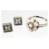 .925 Sterling Silver Opal Earrings, Ring 4.58