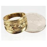 10K GOLD Wide Floral Etched Ladies Ring 2.70g