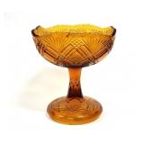 Vtg. Amber Albany Glass Tacoma Footed Compote