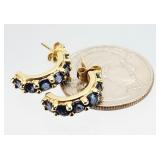 14kt GOLD Sapphire J Hoop Earrings 3.38g