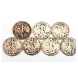 7 1941-45 Walking Liberty Half Dollar Silver Coins