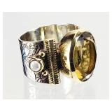 Sterling Silver & Gold Honey Quartz Ring 9.43g