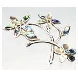 Sterling Silver Abalone Floral Necklace Pendant 9g