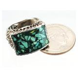 Sterling Silver Sz. 7.25 Turquoise Ring 12.04g