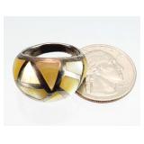 Sterling Silver Mosaic Inlay Mother Pearl Ring 11g