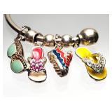 .925 Sterling Cuff Bracelet Enameled Charms 17.79g