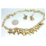 Laurel Burch Gold Tone Animals Necklace, Earrings