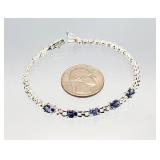 Sterling Silver Tanzanite Tennis Bracelet 8.86g