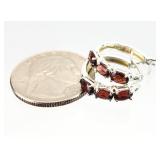 .925 Sterling Silver Garnet Hoop Earrings 2.93g