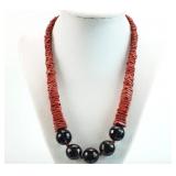 Sterling, Smoky Quartz, Sponge Coral Bead Necklace