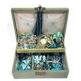 Assorted Costume Jewelry & Box